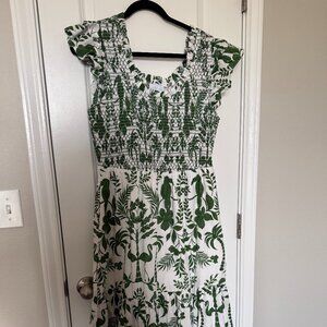 Sugarlips Printed Scoop Neck Double Ruffle Short Sleeve Smocked Midi Dress